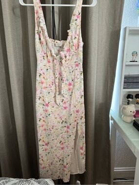 Abercrombie & Fitch Floral Tie-Front Dress in Cream, Pink and Green